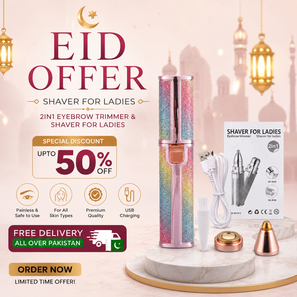 2 In 1 Rechargeable Flawless Eyebrow & Facial Hair Remover